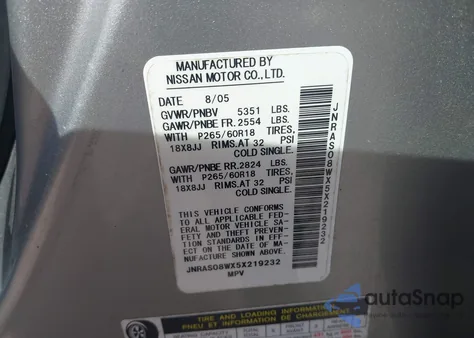 2005 Infiniti Fx35 z USA, uszkodzony, nr VIN JNRAS08WX5X219232